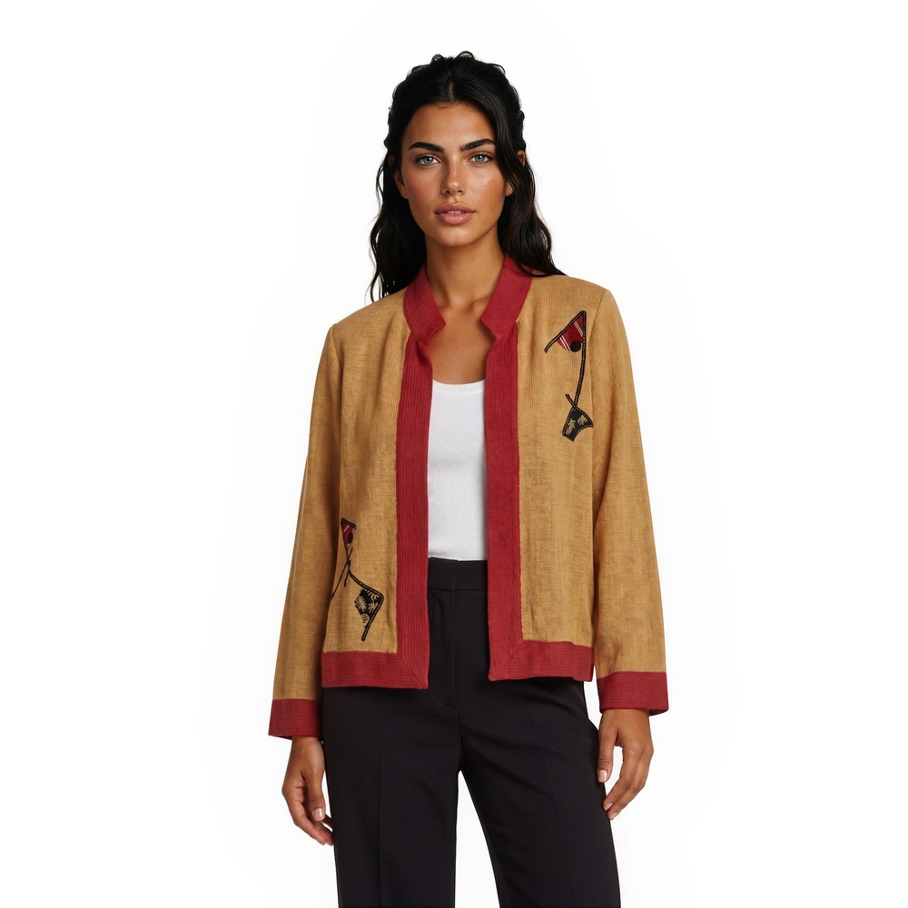 Vintage Canvasbacks Jacket Blazer Women's Size Medium Yellow Red 100% Linen